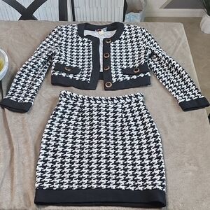 Split Decision Houndstooth Skirt Suit